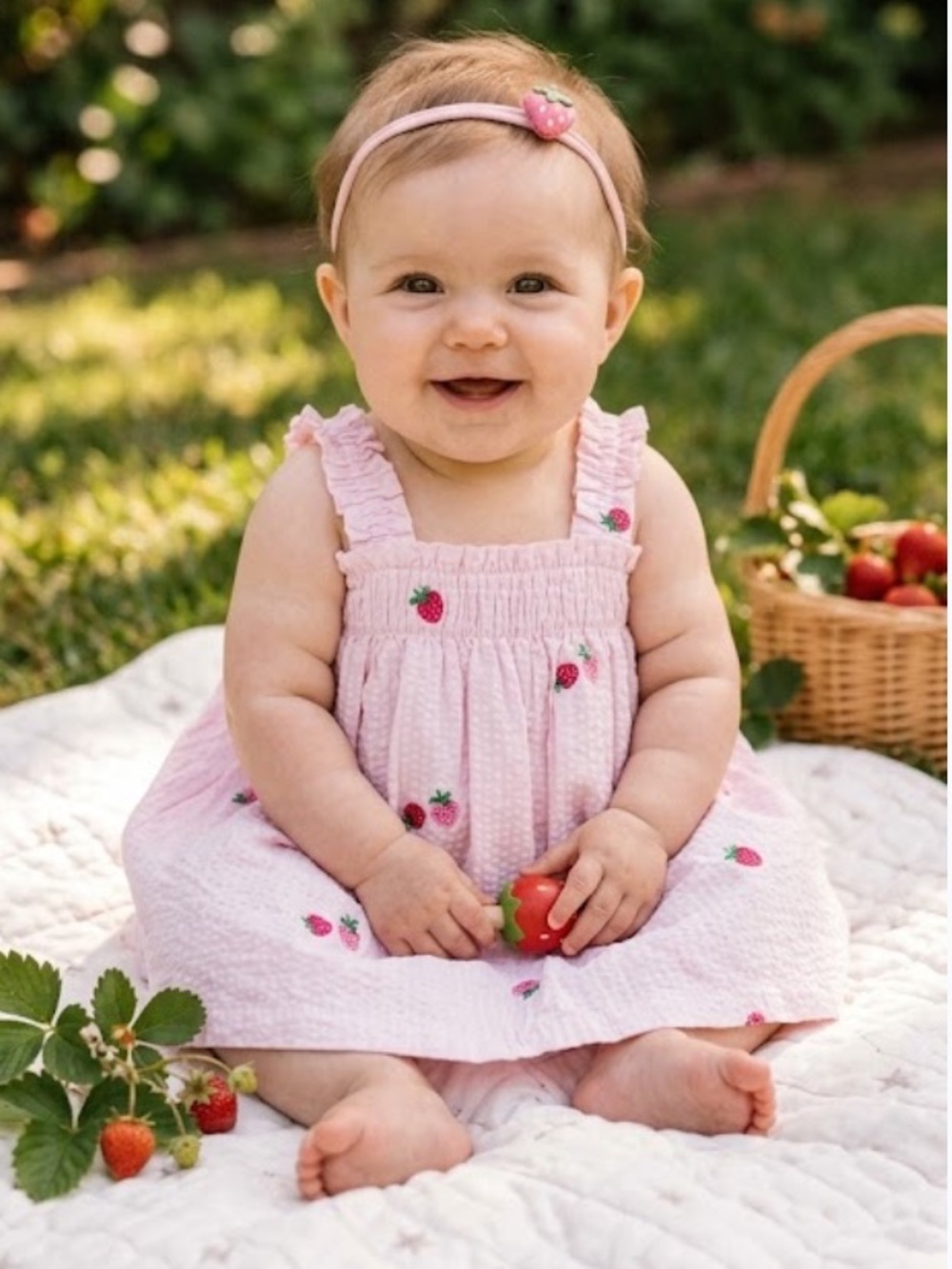 GAP Pink Strawberry Embroidered Summer Dress